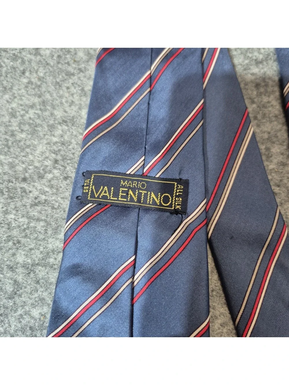 Mario Valentino Men’s 100% Silk Striped Pointed Tie Blue Red